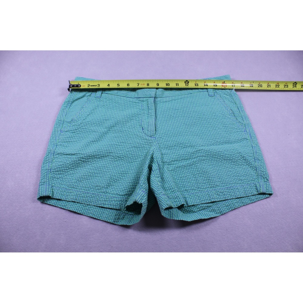 J.Crew Womens Green Blue Striped Seersucker Shorts Size 8 Preppy Casual Summer - Picture 3 of 5